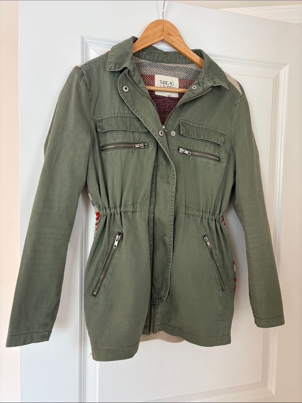 Thread & Supply Olive Green Sweater Utility Jacket with Zip Pockets